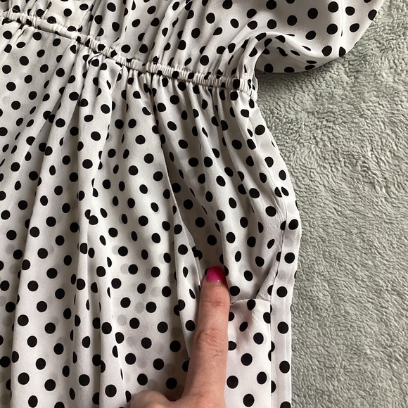 Alice + Olivia Polka Dot Elastic Waist Tab Sleeve Button Shirtdress Mod Retro M - Picture 9 of 13